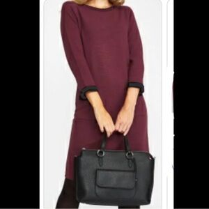 Nicole Miller sweater dress midi dress burgundy dress Nicole miller dress gray